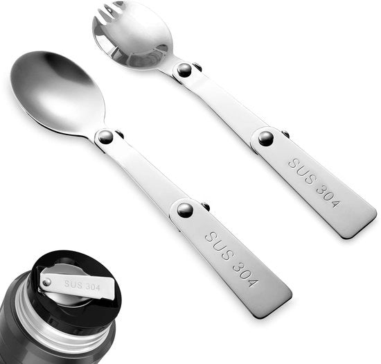 Set di utensili da picnic da 2 pezzi - Spork pieghevole - Acciaio inossidabile - Leggero - Per picnic/viaggi - Set pratico - Set di posate