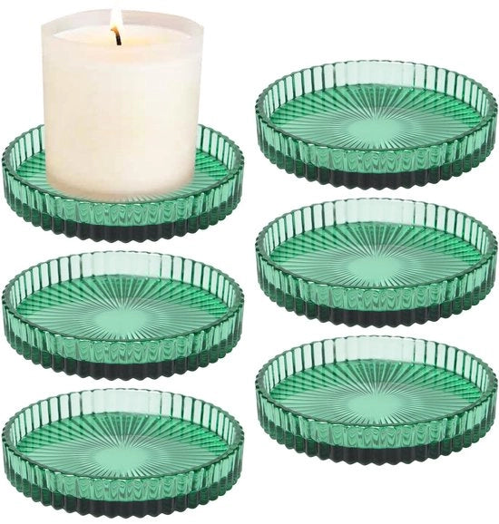 Set di sostegni per candela 6 pezzi - vetrina rotonda - decorativa - 9 cm - vetro trasparente