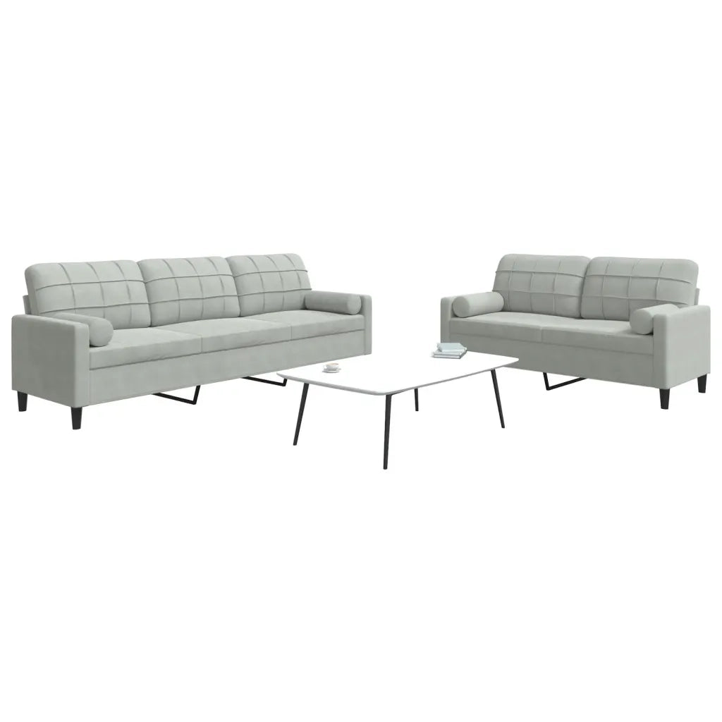 vidaXL Set di Divani 2 pz con Cuscini e Rinforzi Grigio Chiaro Velluto