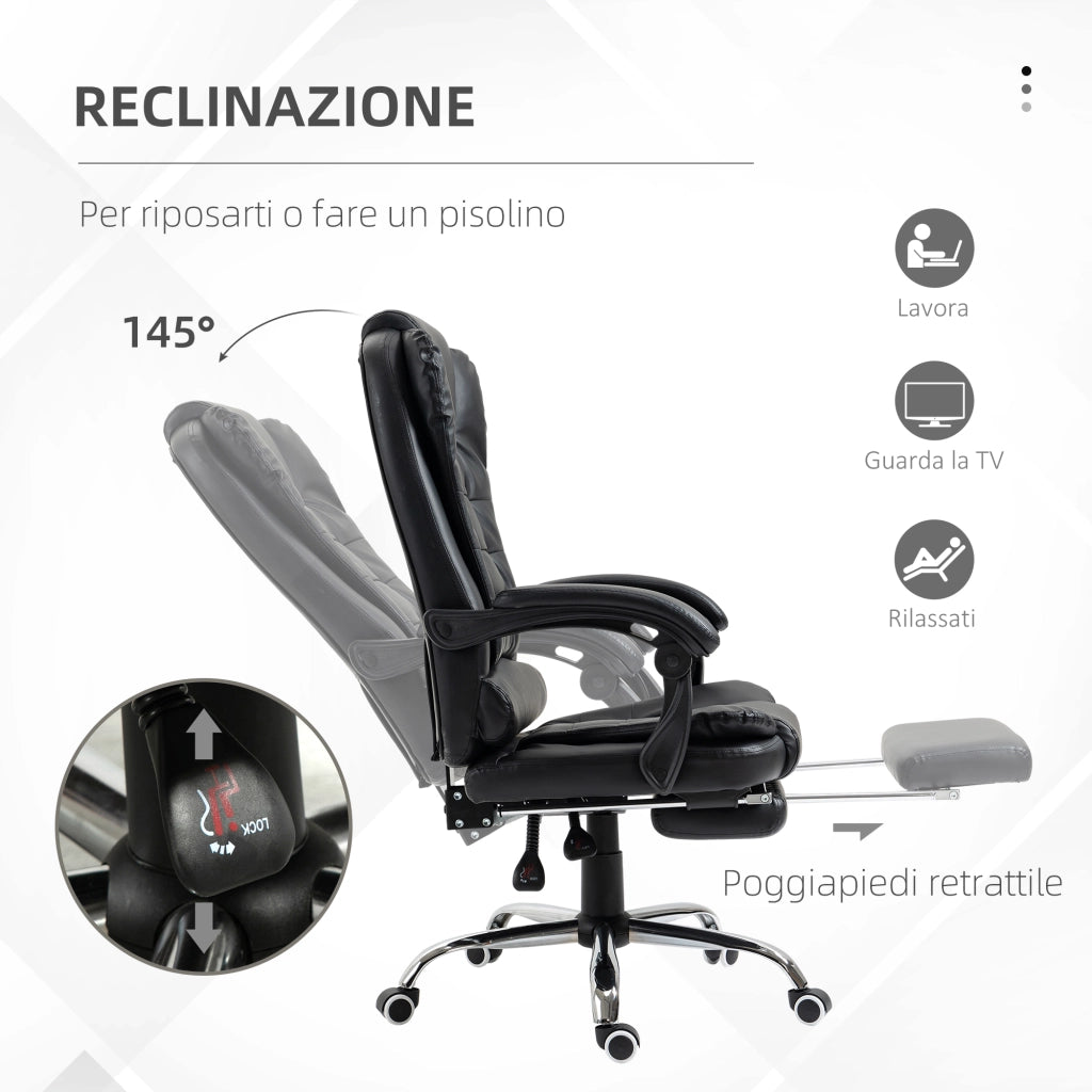 Sedia da Ufficio Regolabile Reclinabile con Poggiapiedi ¨C zephmum ¨C Nero, Tessuto, 64.5x69x109-117 cm