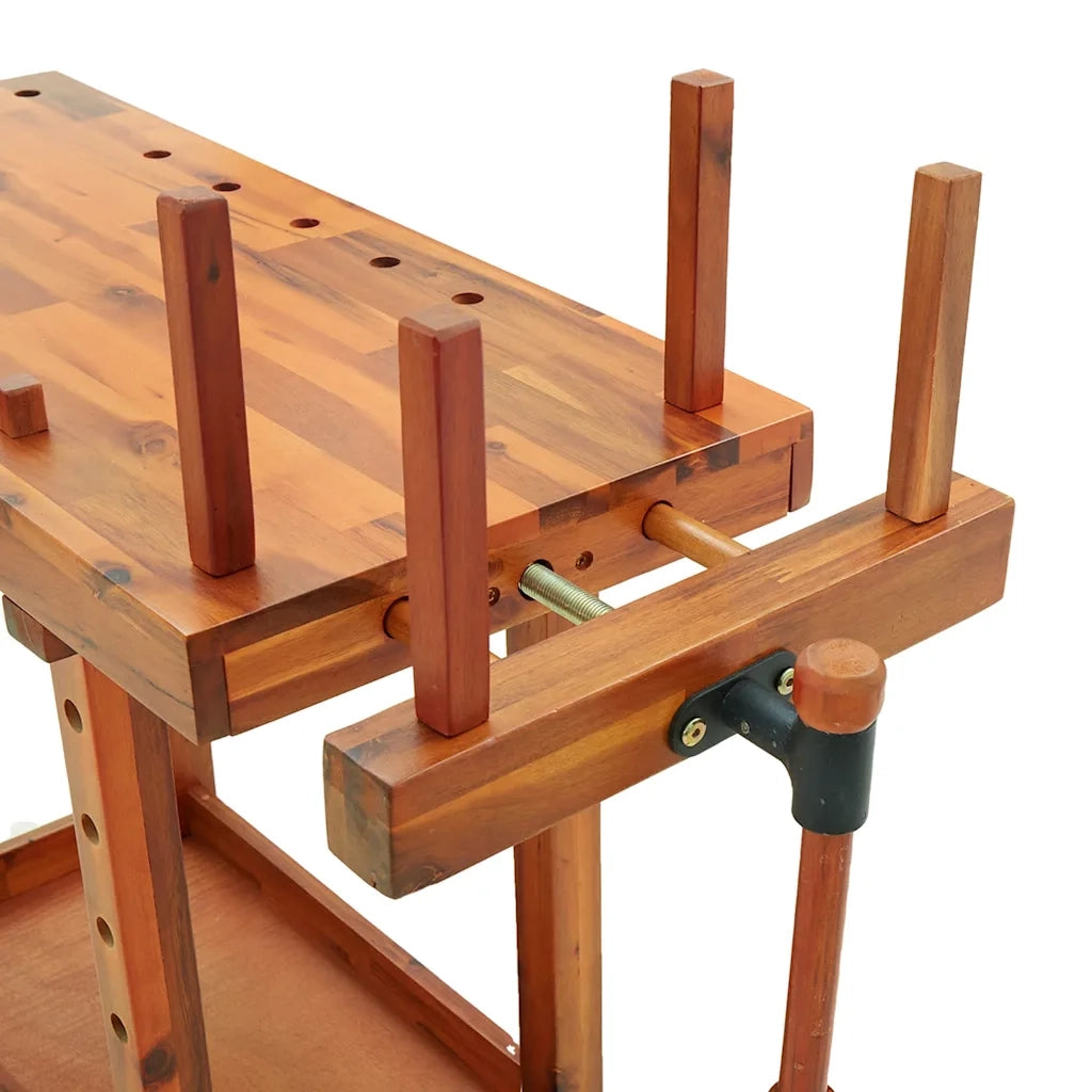 Banco da Lavoro con Morse 92x48x83 cm Legno Massello di Acacia cod mxl 14943