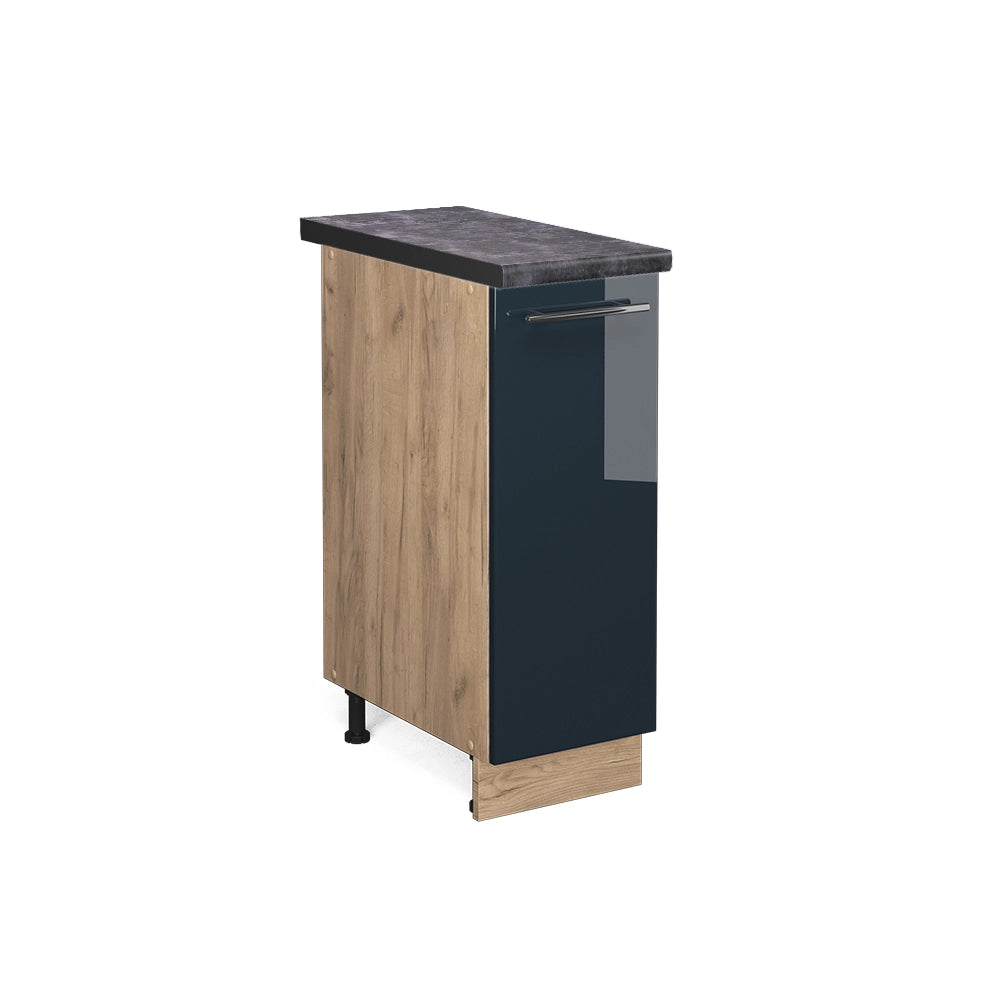Armadio cucina dispensa alto Fame-Line Blu scuro lucido/Rovere dorato 30 cm, PL Antracite Vicco