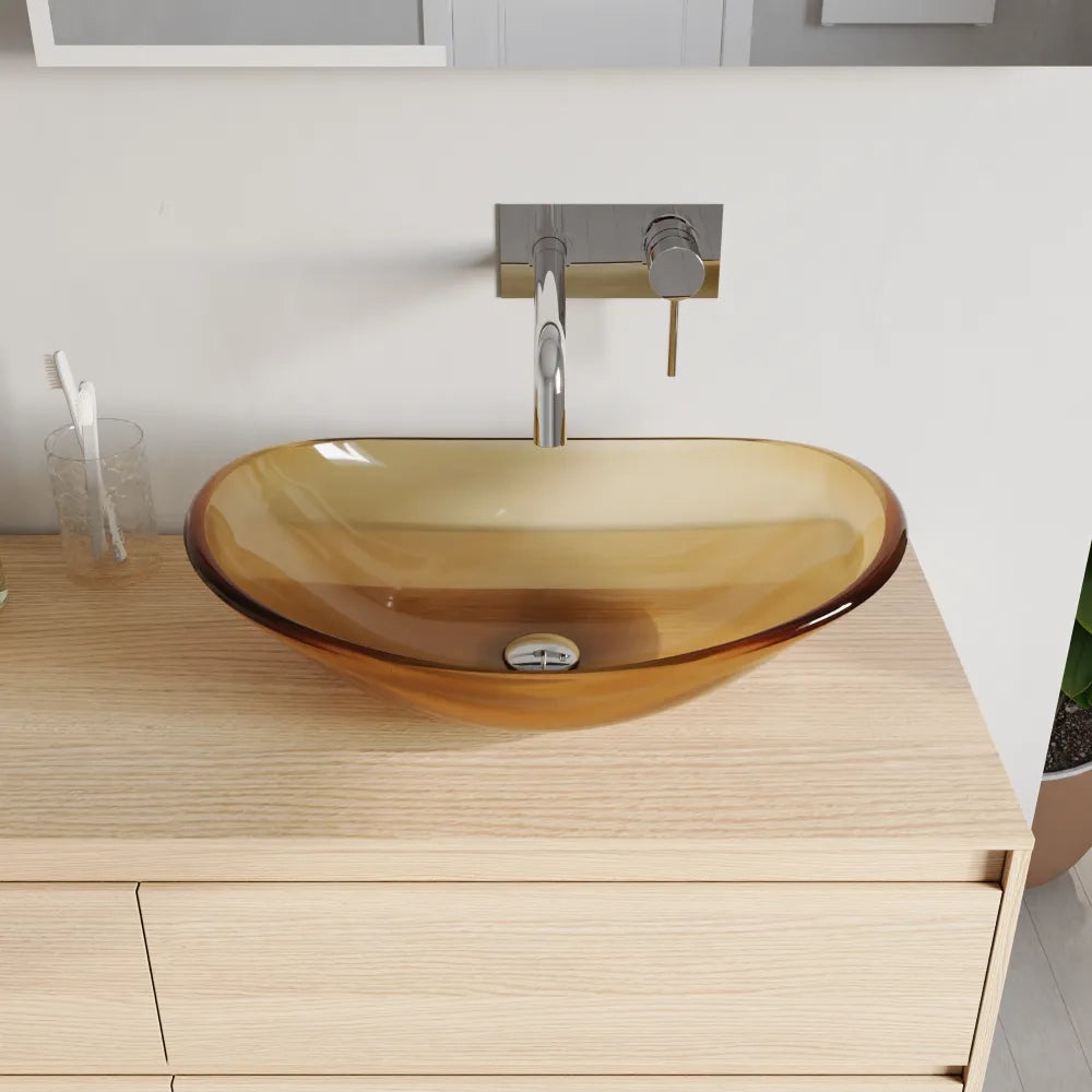 Lavabo da appoggio in vetro trasparente 54x35x15,5 cm color giallo | Aurea