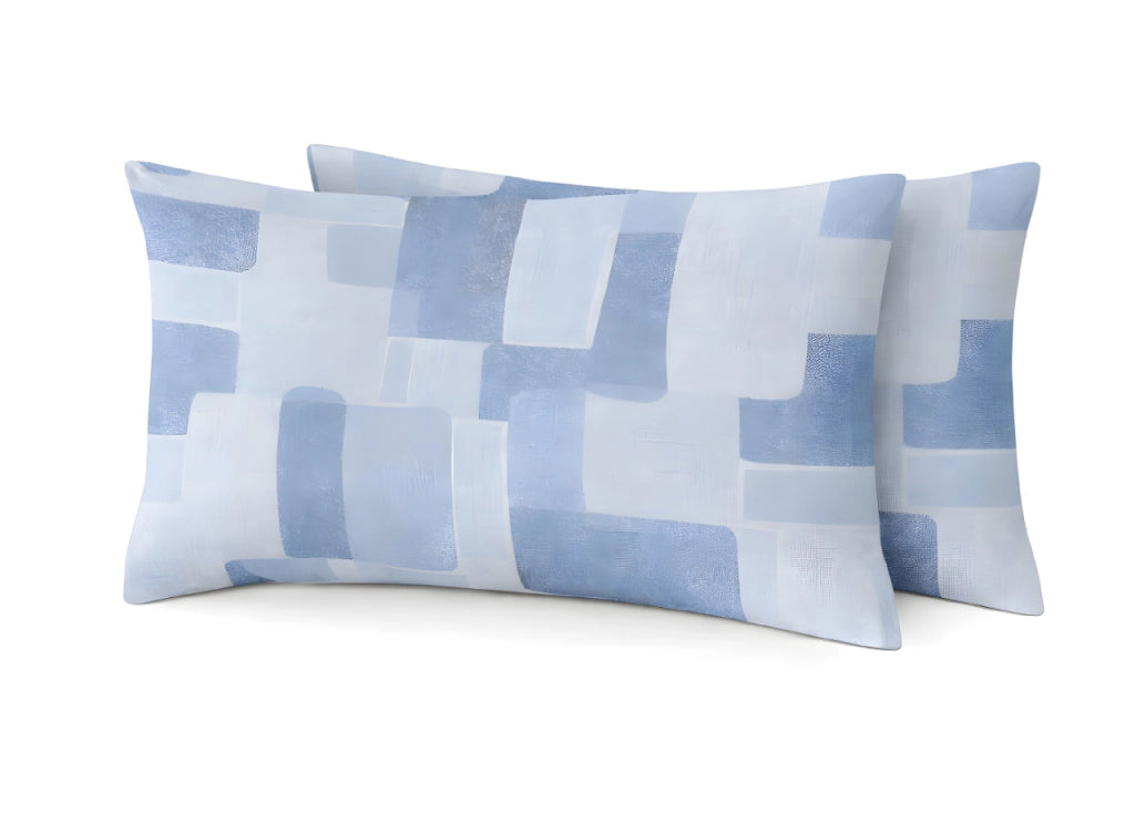 Coppia Federe Cuscino Letto Con Bottoni Laterali 100% Cotone Disegno Brick GI - Federe - Azzurro