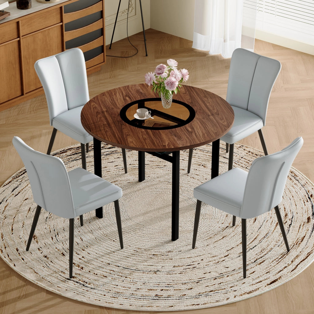 Tavolo da pranzo per 4 persone con piano rotondo in MDF e vetro, 1 ripiano in vetro, per cucina e soggiorno, 100 cm