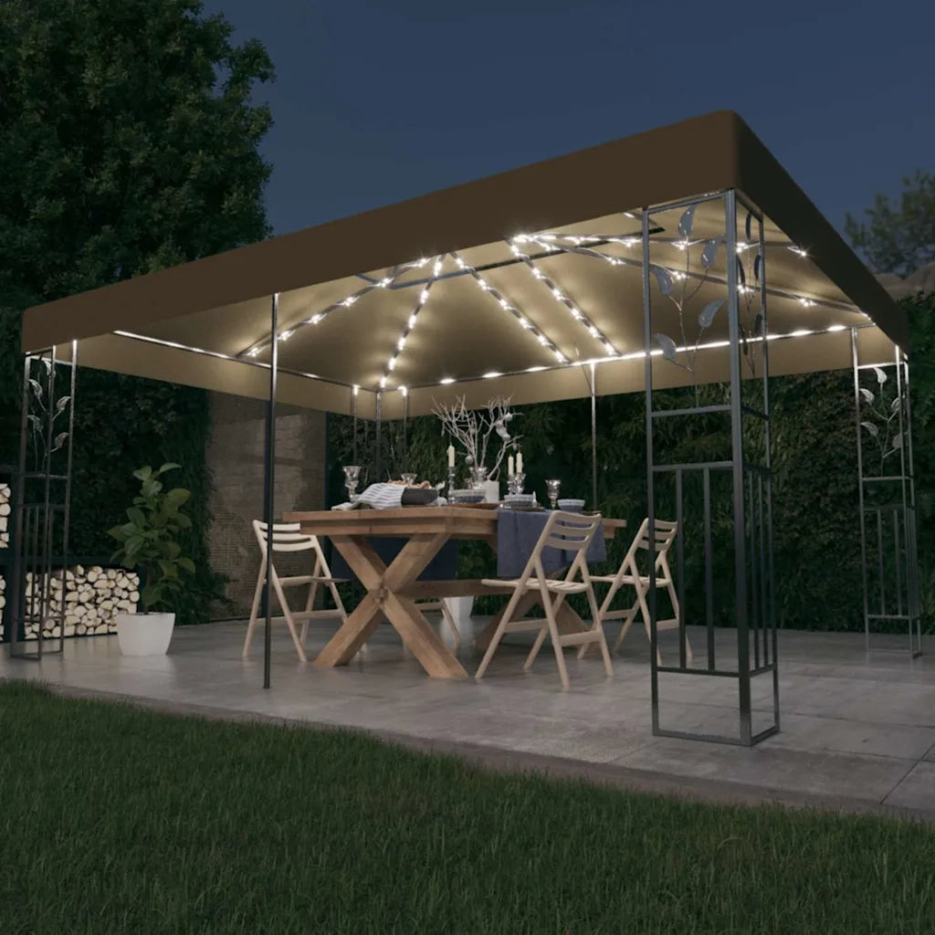 Gazebo | Pergolato con Tetto Doppio e Luci LED 3x4 m Grigio Talpa