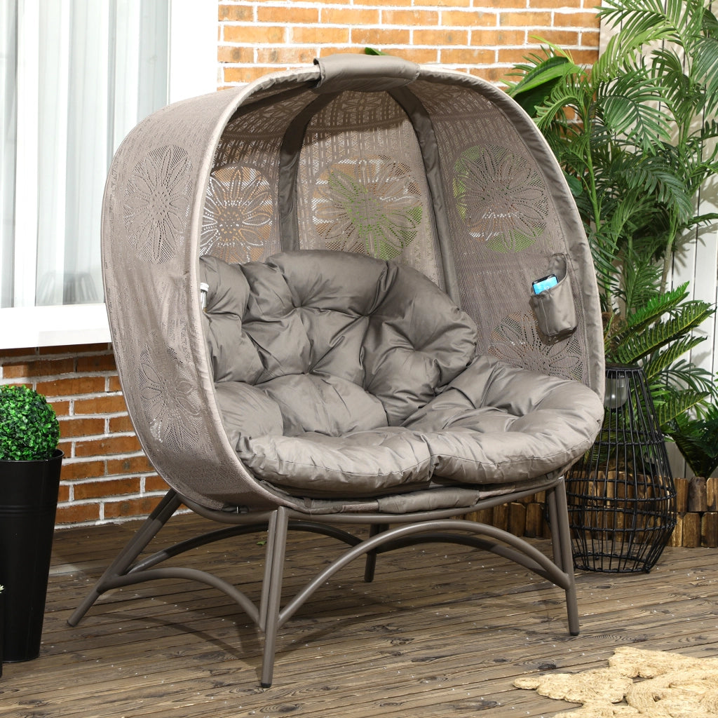 Sedia da giardino per 2 persone pieghevole con cuscini ¨C zephmum ¨C sabbia acciaio 126x90x142 cm