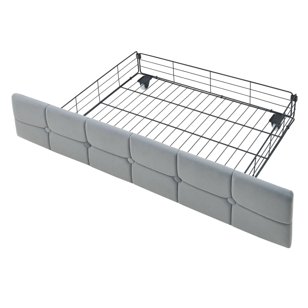 OKWISH Letto Divano 90×200 cm, Letto Singolo con 2 Cassetti, LED Regolabile e USB e Tipo C, senza Materasso, in Tessuto, Grigio