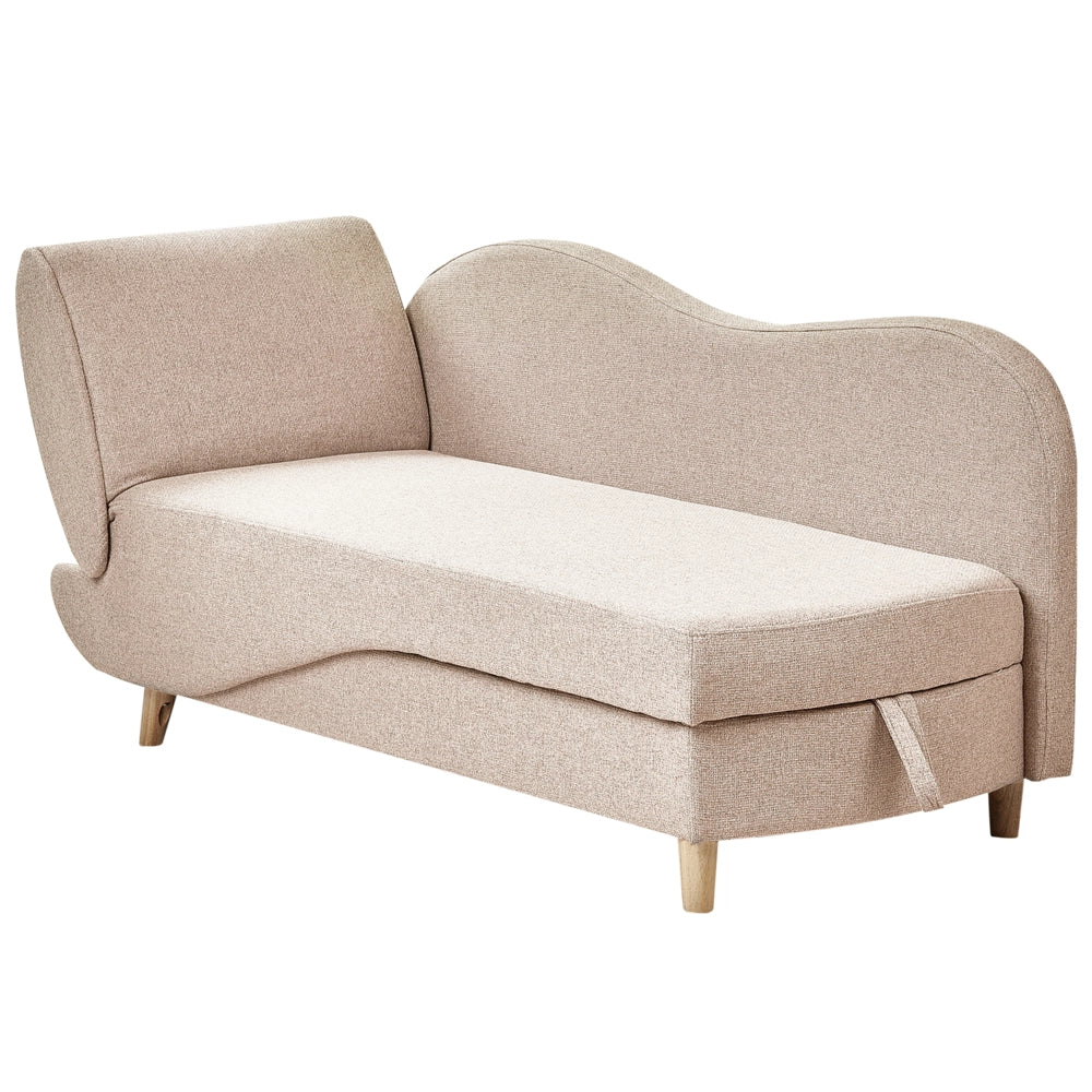 Chaise longue a sinistra in tessuto marrone chiaro con contenitore per il soggiorno moderno