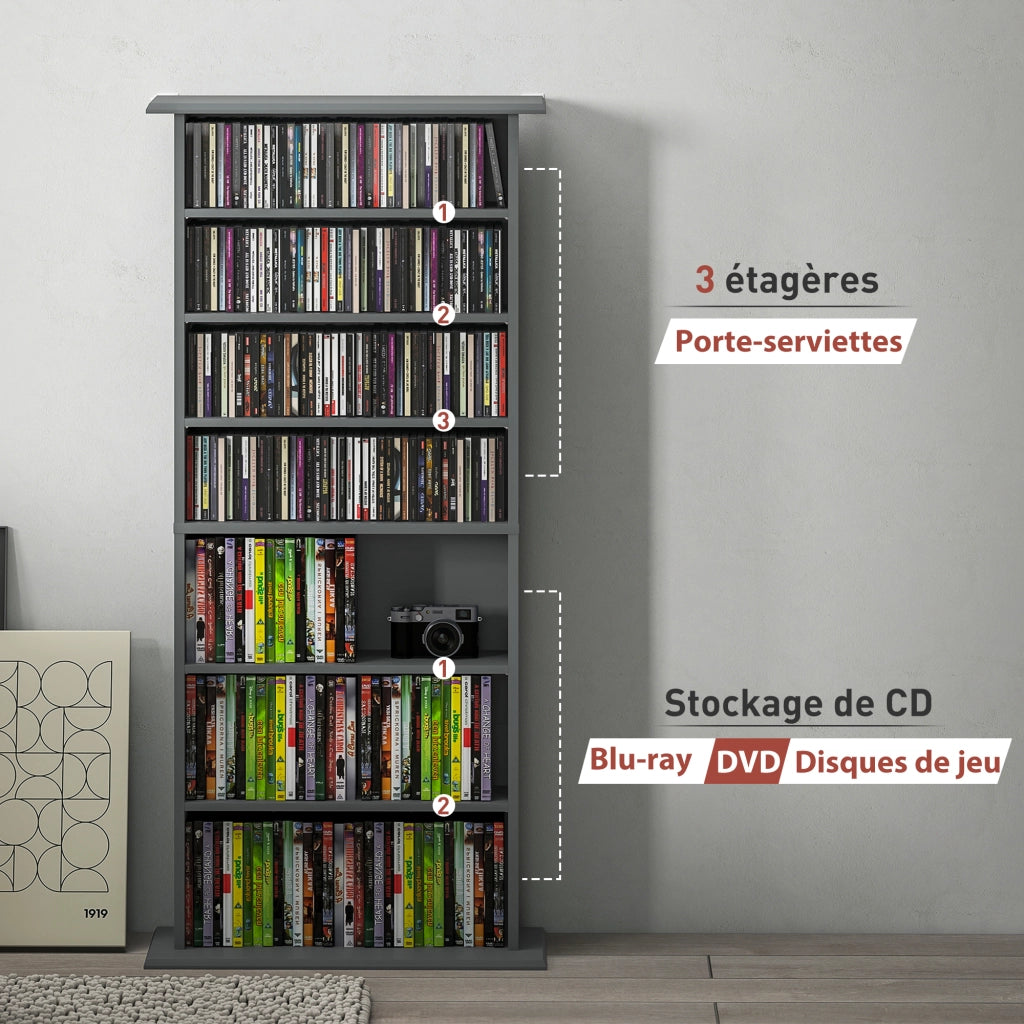 Cassettiera per CD e DVD con 8 compartimenti e 6 ripiani regolabili ¨C zephmum ¨C grigio
