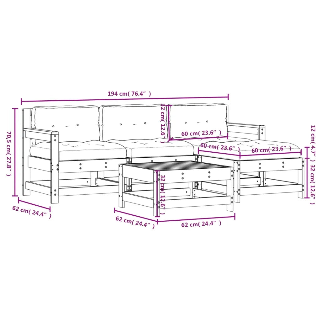 Set Divani da Giardino 5pz con Cuscini in Legno Massello Bianco 3185795