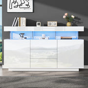Credenza con 3 cassetti e 2 ante con LED; bianco lucido; per soggiorno e sala da pranzo; 140×35×80 cm