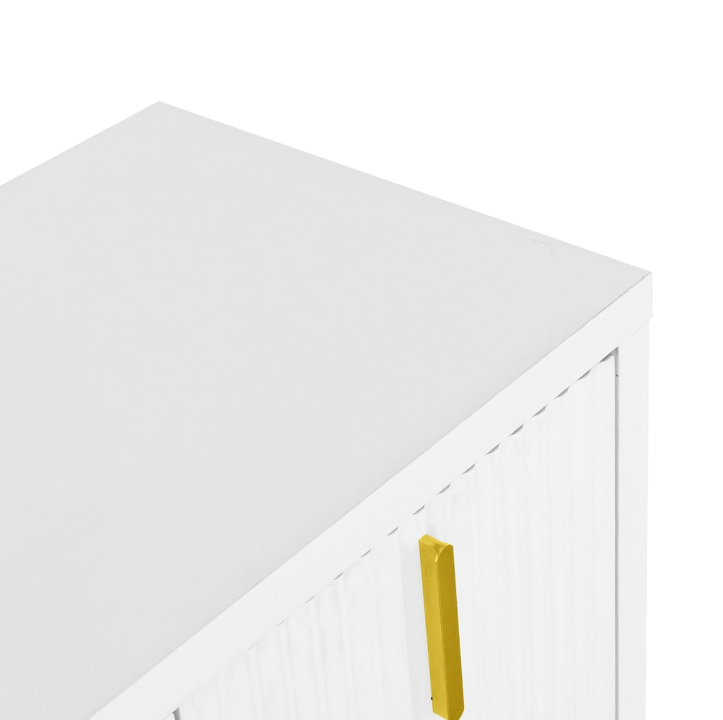 Credenza 140x38x80 cm con ripiani regolabili e 4 ante in pannello truciolare bianco