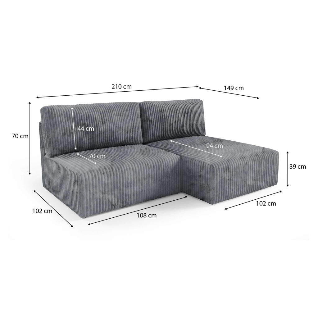 Pergola, Divano Letto con Penisola Contenitore, 210x149 cm Grigio