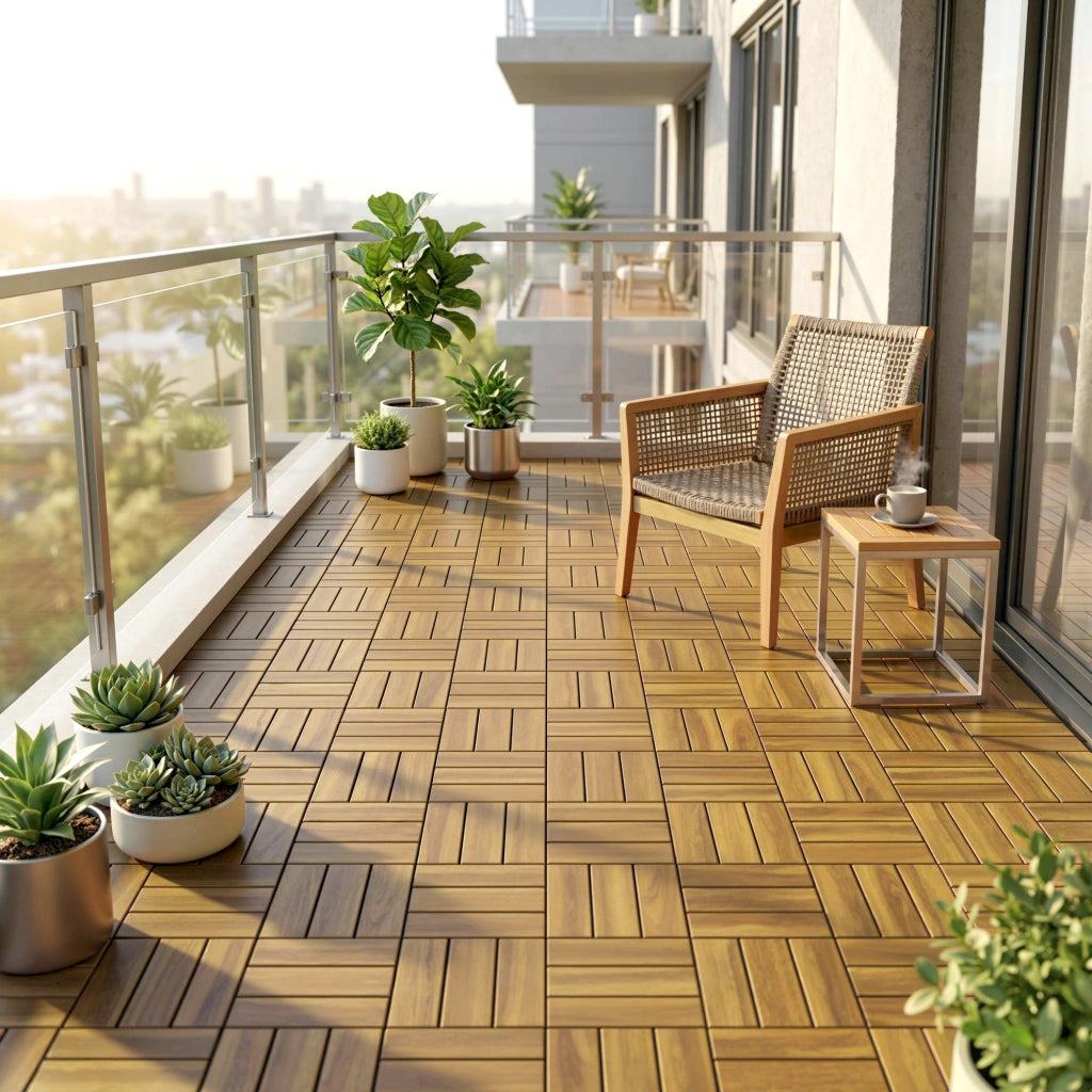 Set 10 Pezzi Piastrelle Legno Giardino Esterno 31x31 cm ¨C zephmum ¨C Antiscivolo Naturale