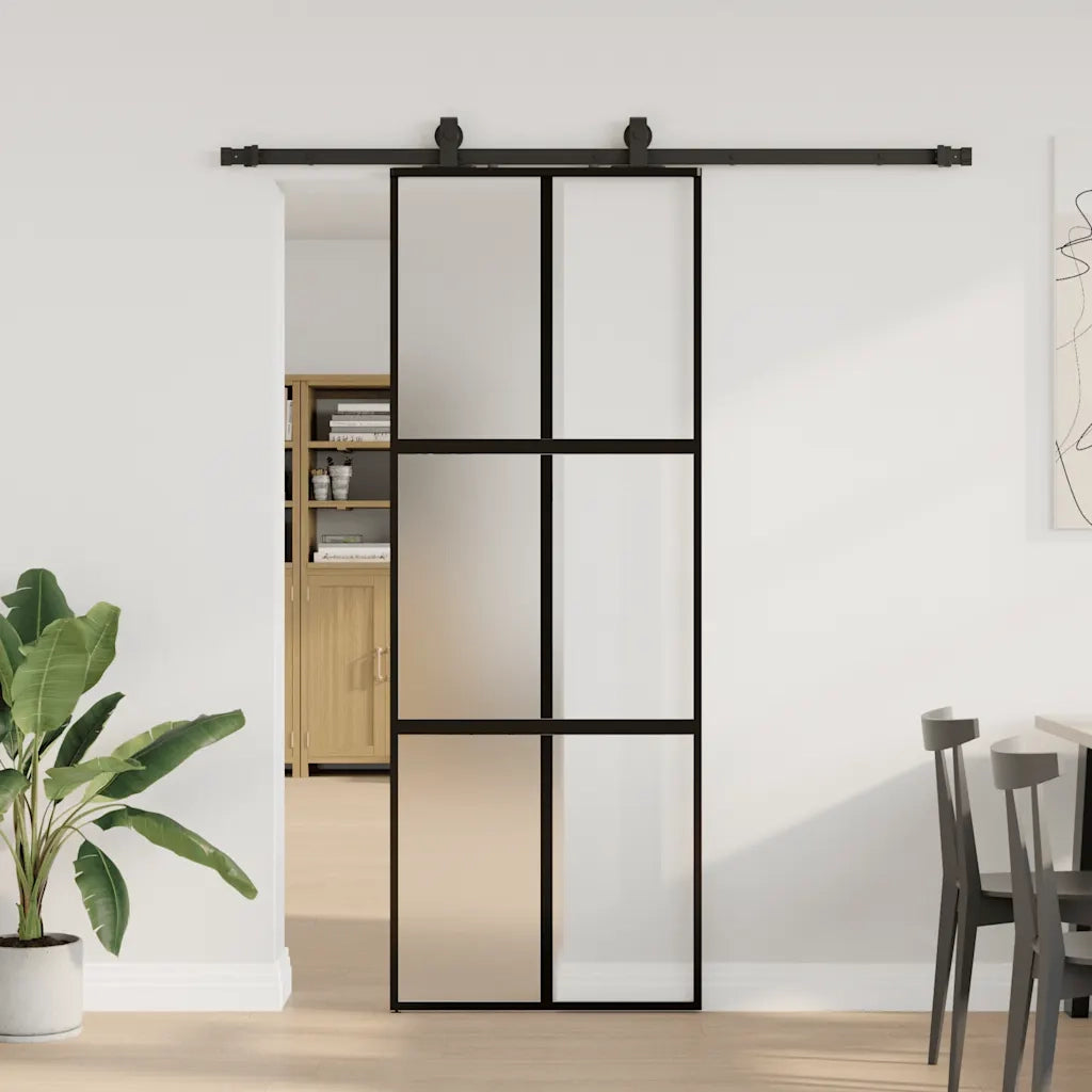 Porta Scorrevole Set Ferramenta Nera 76x205 cm Vetro Temperato 3375820