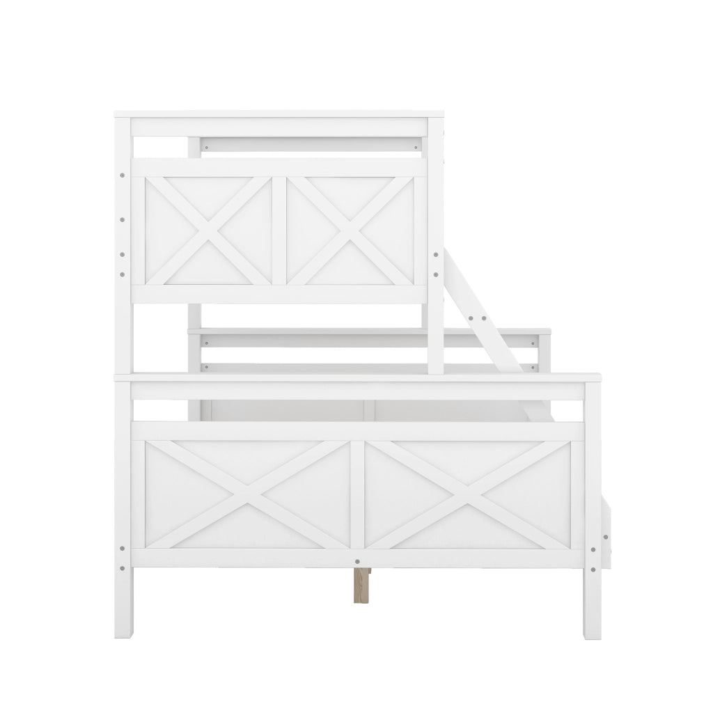 DESMIU Lit superposé 90 × 200 cm e 140 × 200 cm 2 posti con scala, senza materasso, in pino, bianco