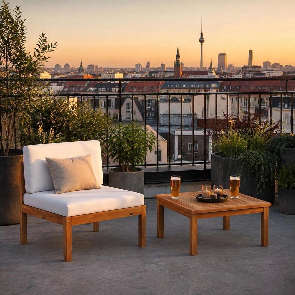 2-piece Garden Lounge Set With Cushions, Acacia Wood & Rope