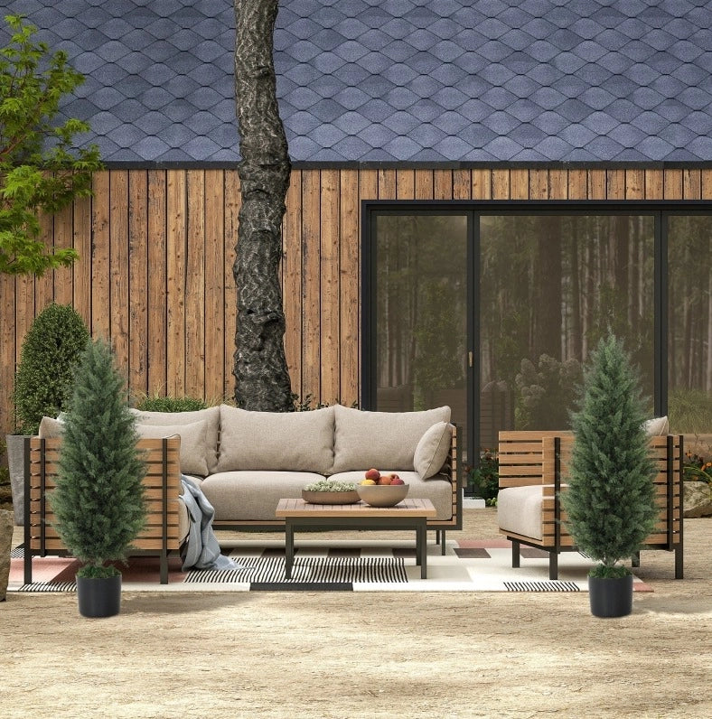 Set 2 Cipressi artificiali 90 cm con vaso resistente ai raggi UV per interno ed esterno