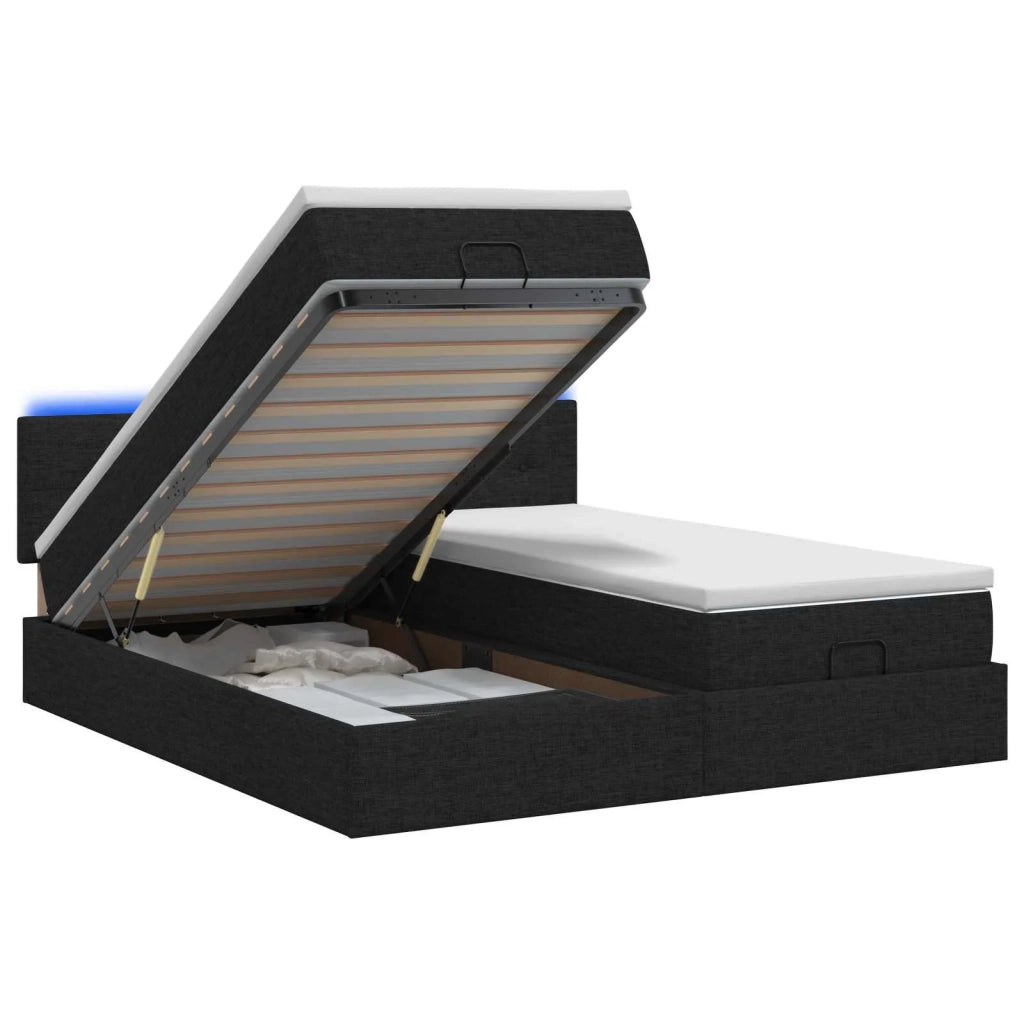 Letto Ottomano con Materasso e LED Nero 200 x 200 cm Tessuto 3457282