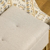 Panca con Contenitore in Poliestere Trapuntata con Gambe in Acciaio d'oro, 110x44x48cm, Beige