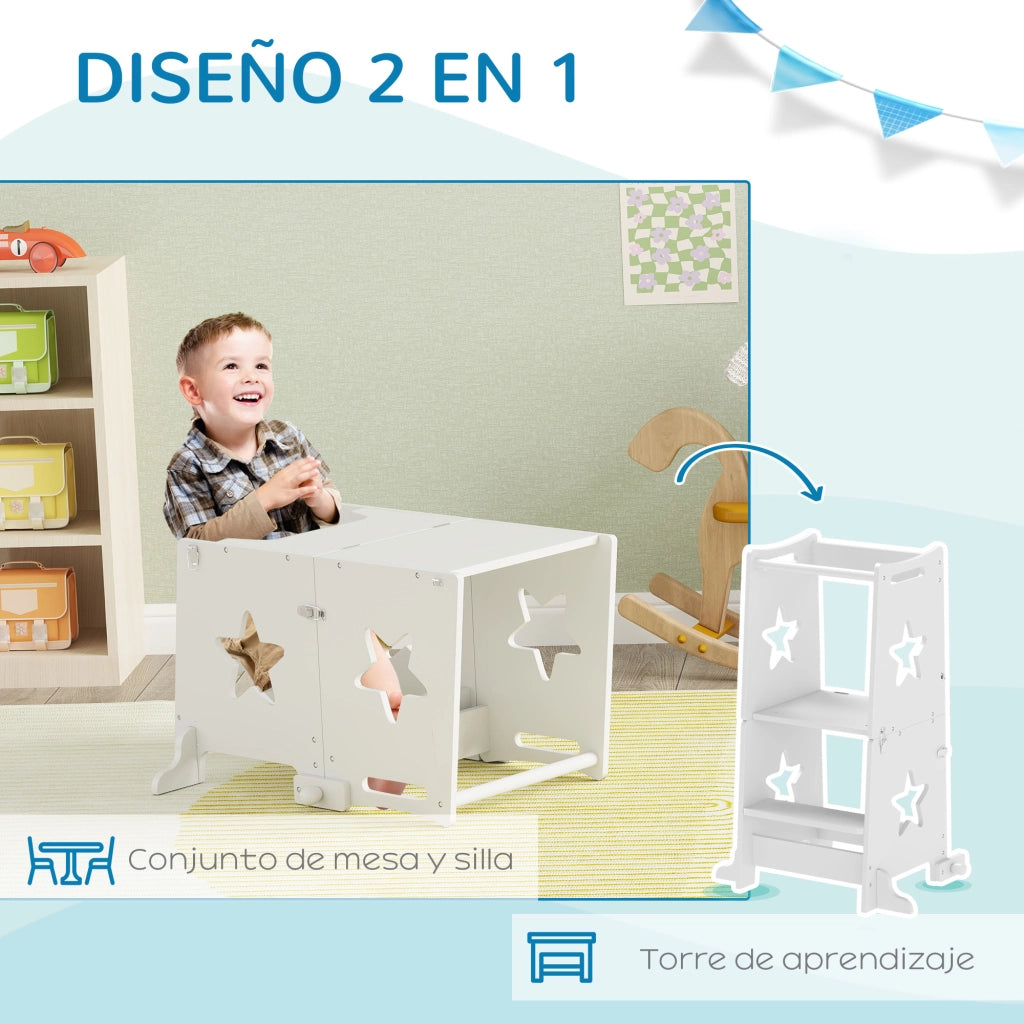 Scala di apprendimento 2 in 1 con tavolo e sedia ¨C Minimal ¨C 60x44.5x86 cm bianco