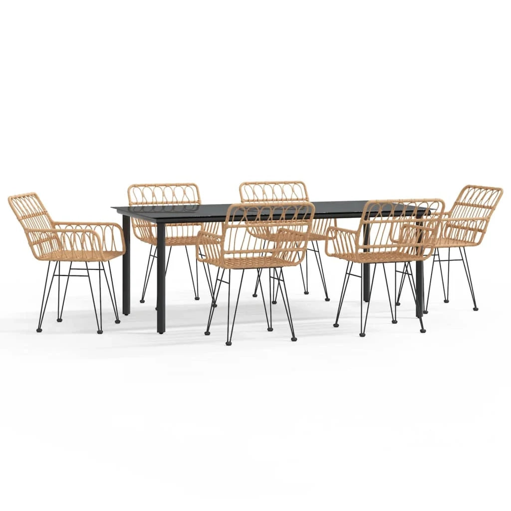 Set da pranzo da esterno 7 pezzi mobili da giardino resina di vimini 02_0014381