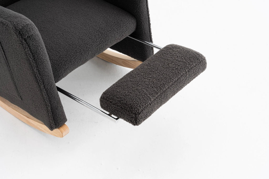 Poltrona Dondolo con Poggiapiedi ¨C MINIMAL ¨C Tessuto Grigio Scuro, Schienale Alto, Soggiorno