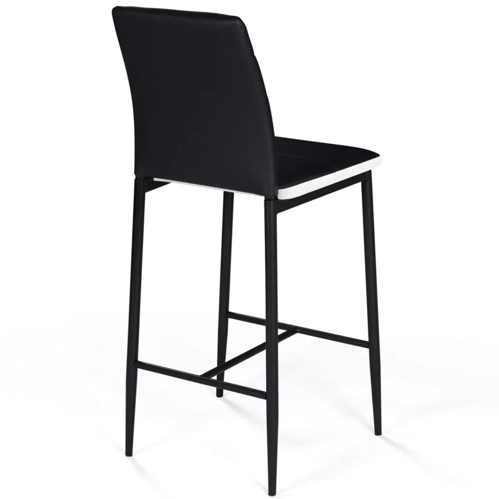 IDMarket - Set di 4 sgabelli ROMANE in PVC nero con fascia bianca, sedie da bar imbottite