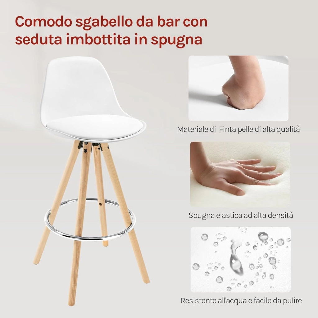 Sgabelli da Bar Sedia Cucina con Schienale PU Gambe Legno 4 Pezzi, Bianco, BH45ws-4
