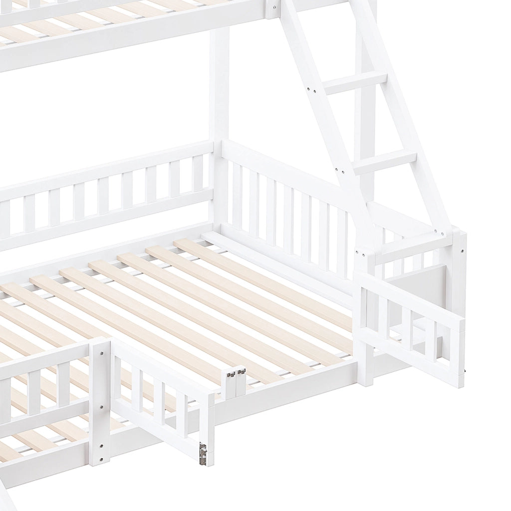 OKWISH Letto a Castello 140×200 cm, Letto Matrimoniale con Scivolo, Scala e Mensole, senza Materasso, in Pino e MDF, Bianco