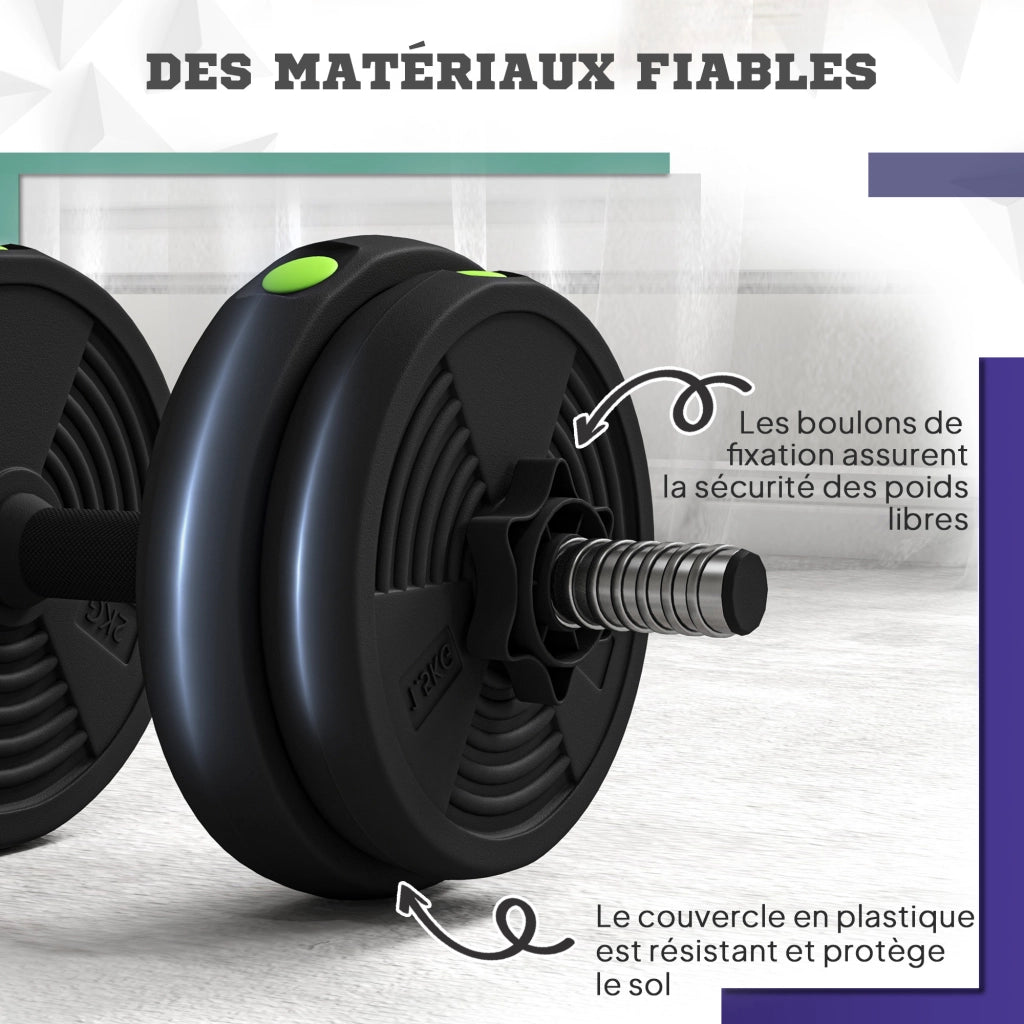 Haltere Regolabile 2 in 1 ¨C Zephmum ¨C 15 kg, Nero e Verde