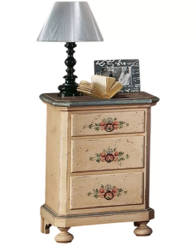  comodino arte povera 3 cassetti legno shabby avorio antico azzurro 50x38x66 (1440) - Mobili 2G