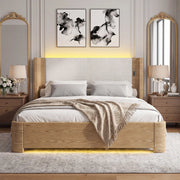 Letto contenitore 213.5x193.5x103.5 cm con illuminazione LED a 7 colori; velluto beige