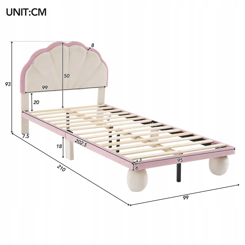 Letto 90x200 cm LED - Xylo - Onde Velluto Beige Rosa