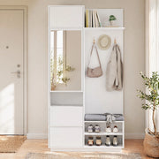 Mobile ingresso 5 in 1 con specchio; panca e scarpiera 90x34;5x190 cm; bianco in MDF