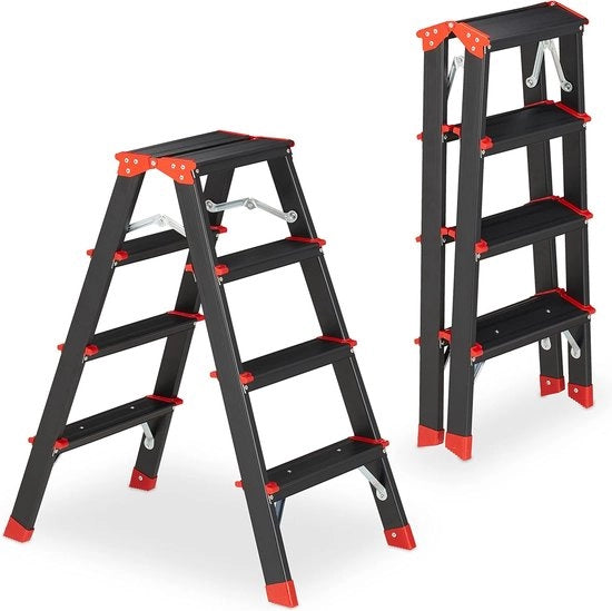 Trappola a doppia azione in alluminio, 4 gradini, fino a 120 kg, leggera, 78 x 43 x 69 cm, trappola di sicurezza per cucina, nera