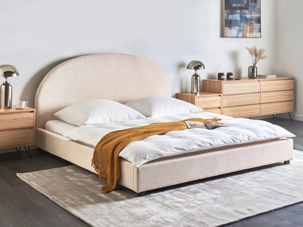 Letto con rete design retrò minimalista tessuto beige chiaro poliestere 180 x 200 cm