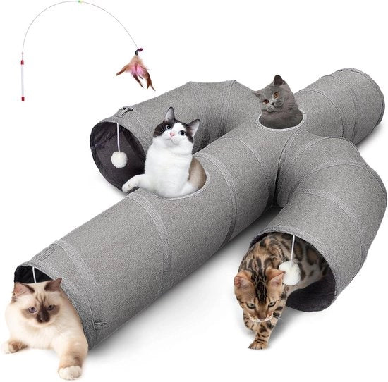 Tunnel per gatti a forma di cactus - Opvouabile e resistente alle scuffie - Grigio - 30 cm di diametro