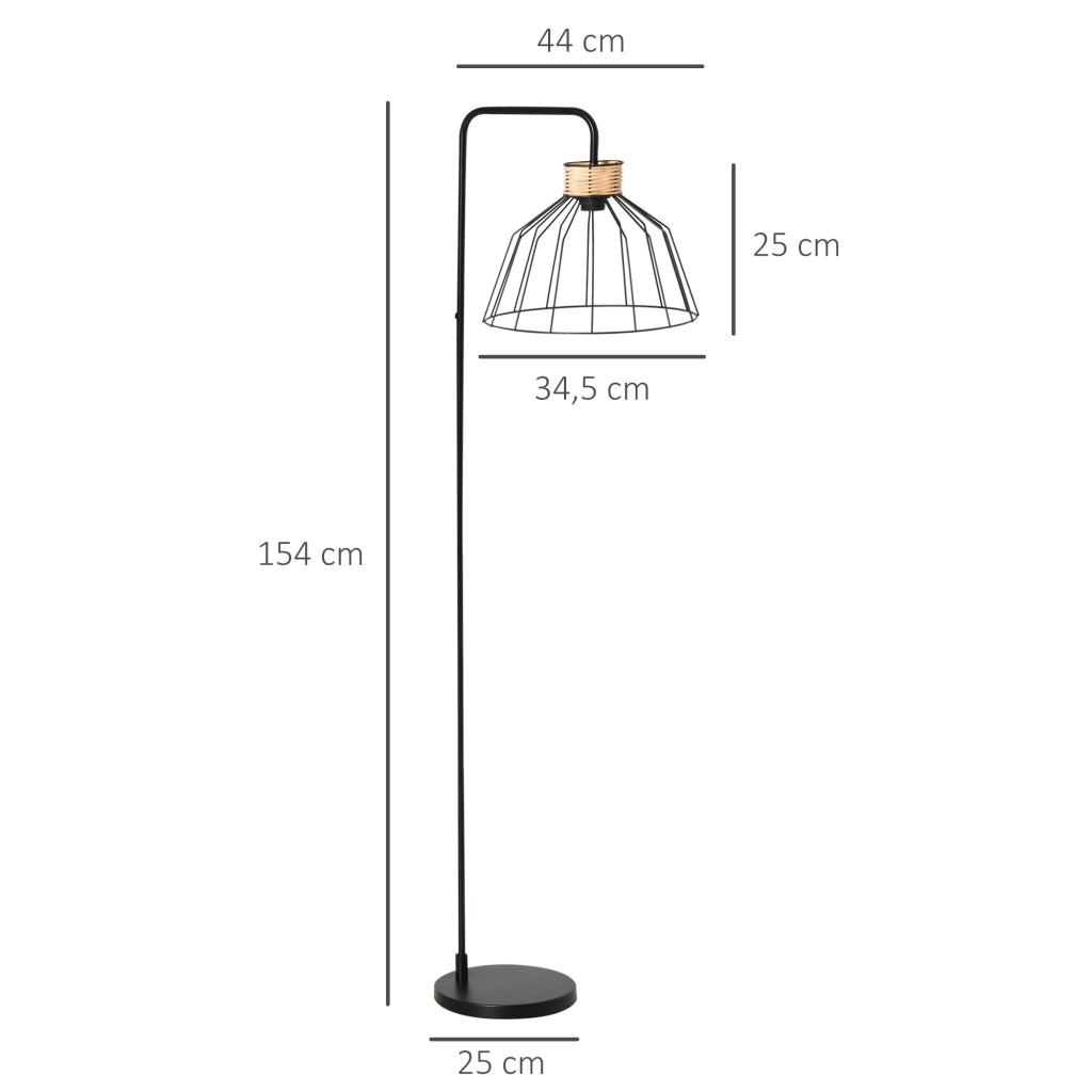 Lampada da terra design in metallo e rotino ¨C zephmum ¨C nero 44x34x154 cm