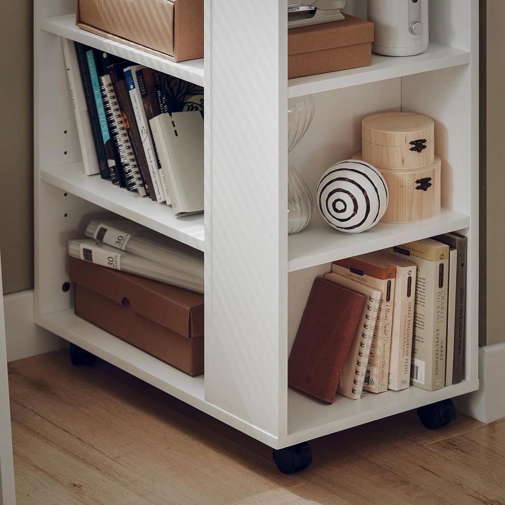 Cassettiera Ufficio da Scrivania Porta Stampante su Ruote Schedario da Ufficio con Ripiani Regolabili Mobiletto Portaoggetti Mobiletto Salvaspazio Bianco 60x35x75cm FBT68-W