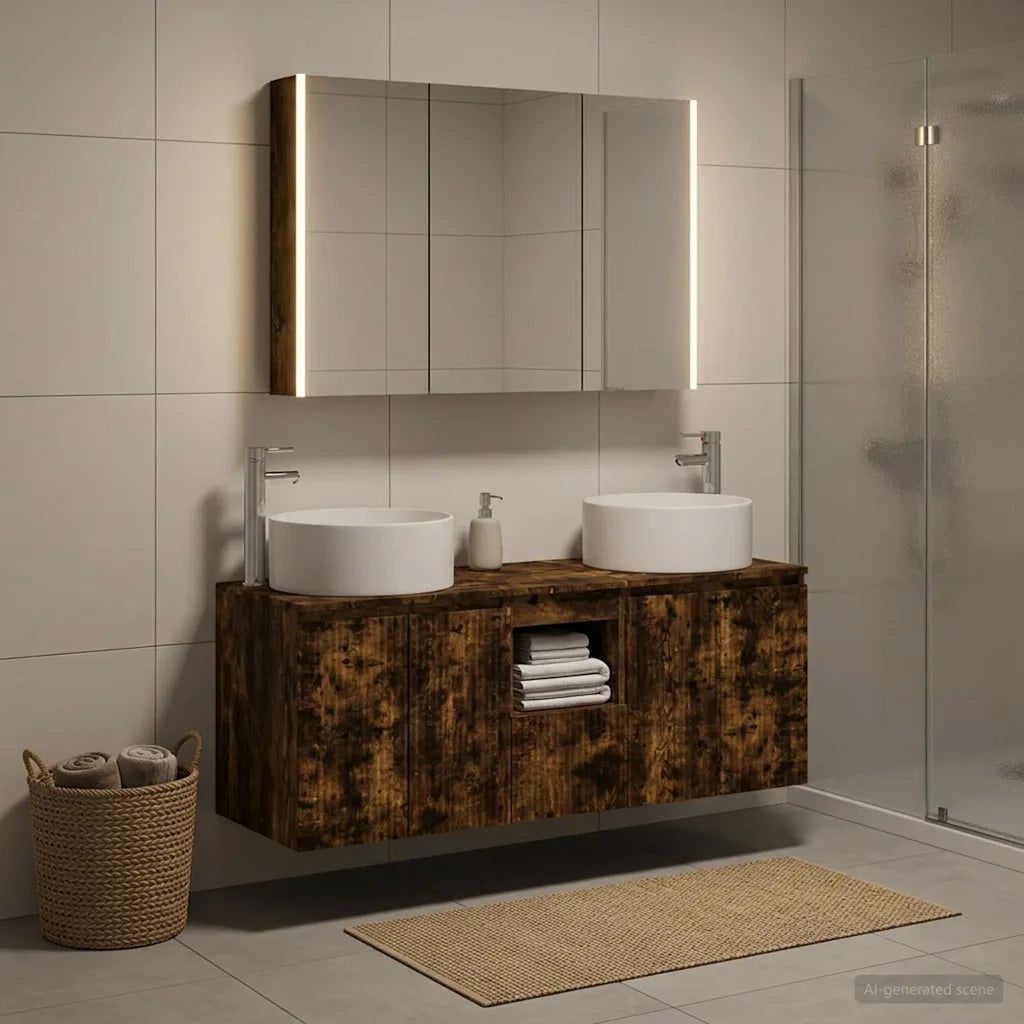 Set di Armadi da Bagno 4 pcs Rovere Fumo 103,5 x 15,5 x 70 cm 3406587
