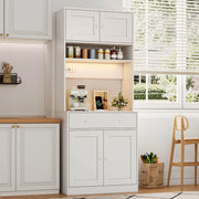 Credenza cucina multifunzione 72x40x180 cm con LED; prese USB e finitura bianca in MDF