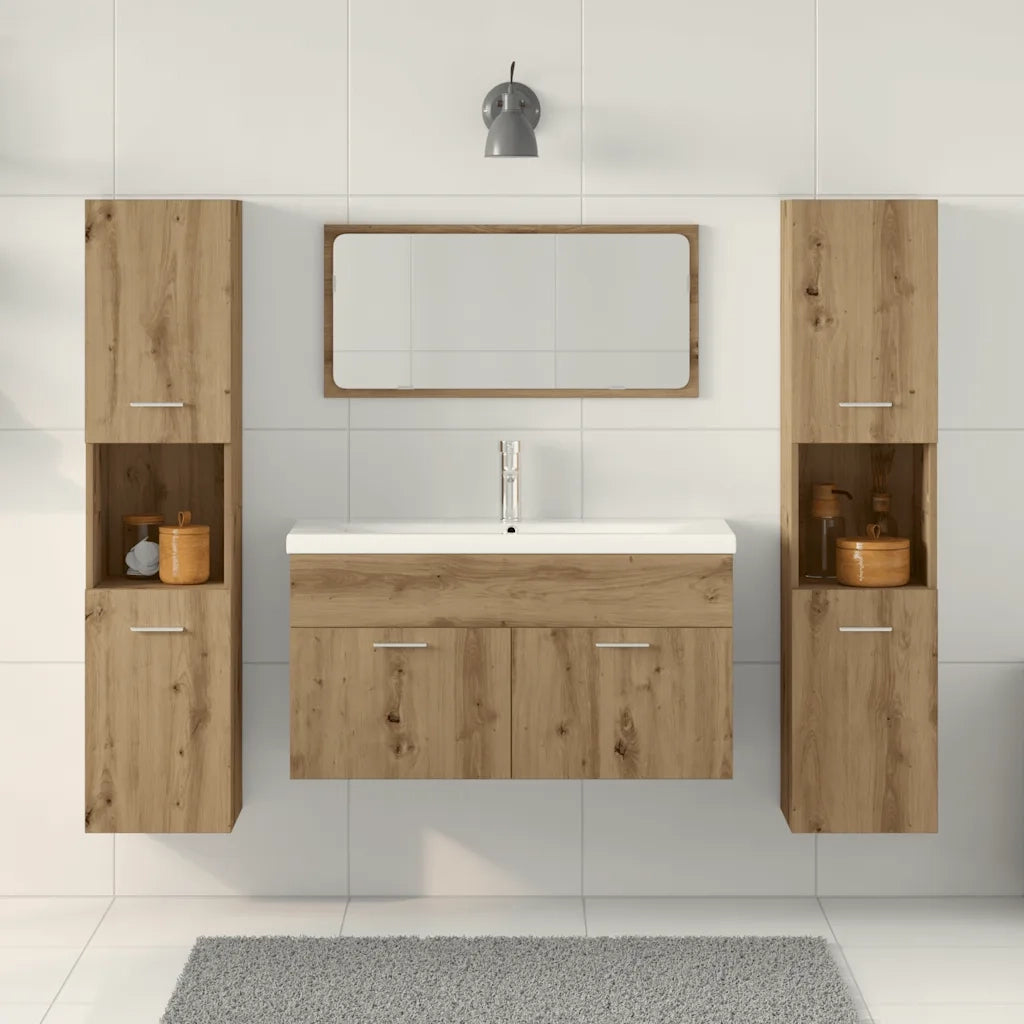 Set Mobili da Bagno 4 pz Rovere Artigianale Legno Multistrato