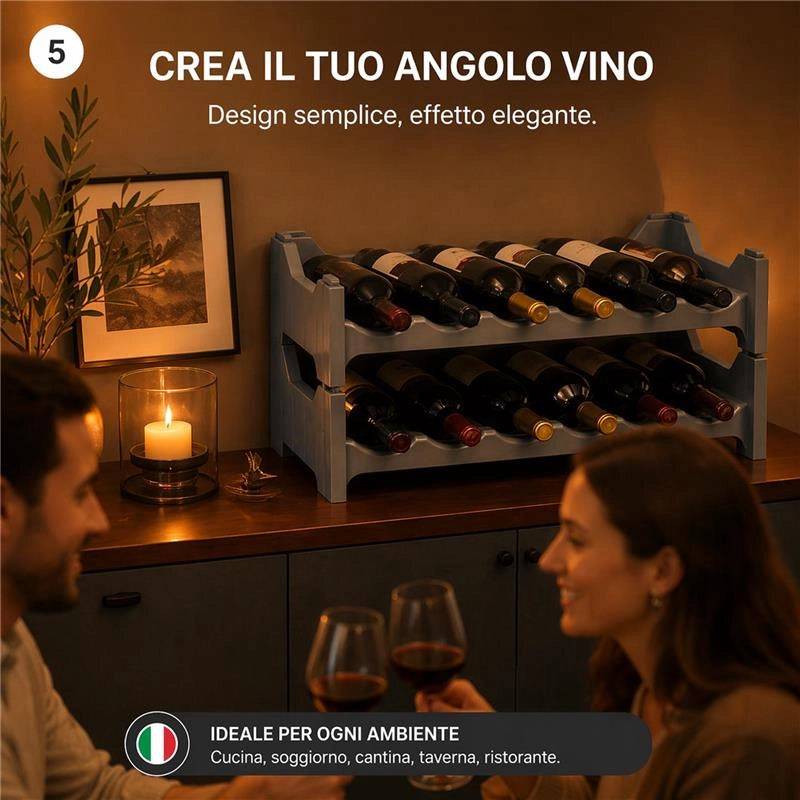 SET 6 CANTINETTE MODULARE PER 36  BOTTIGLIE  IMPILABILE PORTA BOTTIGLIE DI COLORE ARGENTO