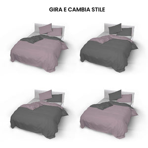 Copripiumino Singolo con Sacco e Federe Doubleface Rosa Antico/Fumo