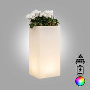 Vaso luminoso alto moderno di design 40x40 H80 in polimero resistente con LED multicolor con bateria e solare per interno ed esterno - Made in Italy
