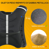 Giubbotto Zavorrato 5kg Traspirante con Tasca Portaoggetti e Spallacci 40x35 cm in tessuto Oxford Nero