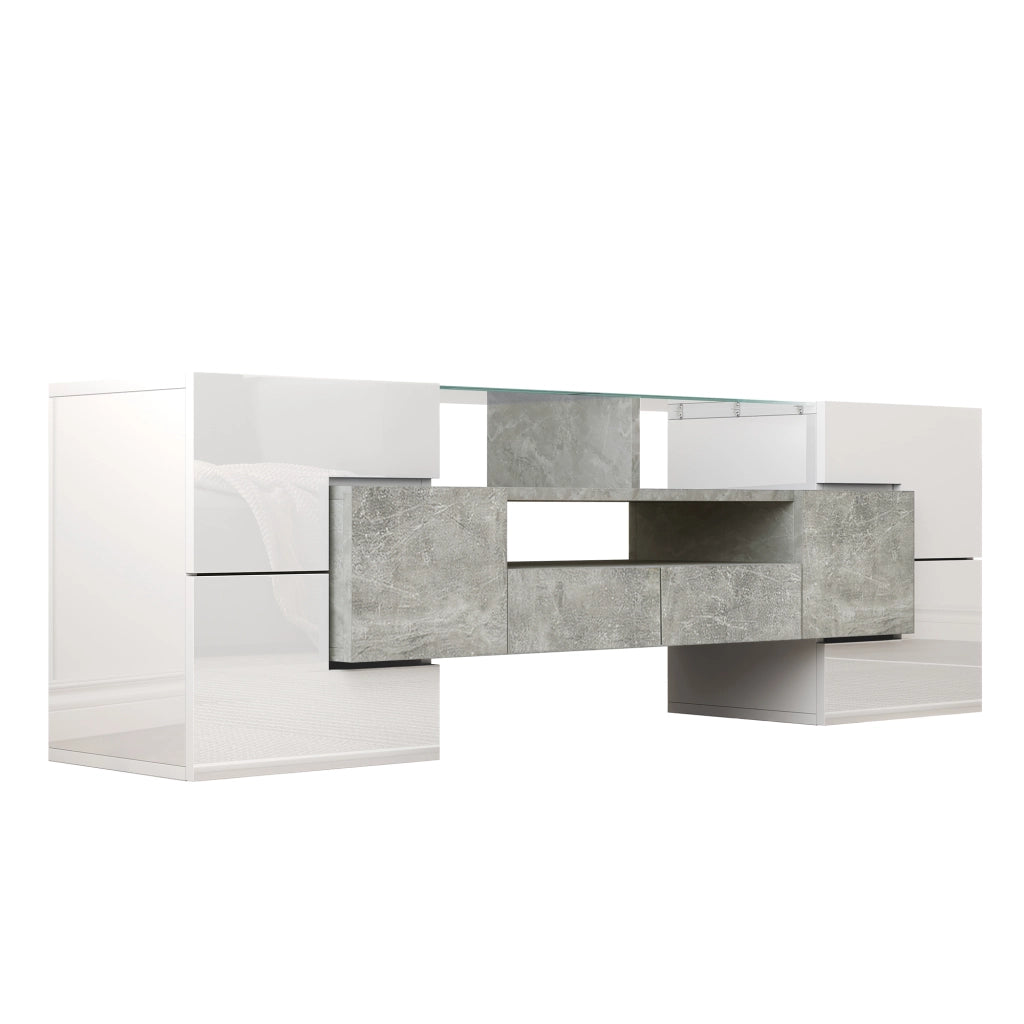 Mobile TV 145x30x51 cm; LED multicolore e grande capienza; pannello truciolare; bianco
