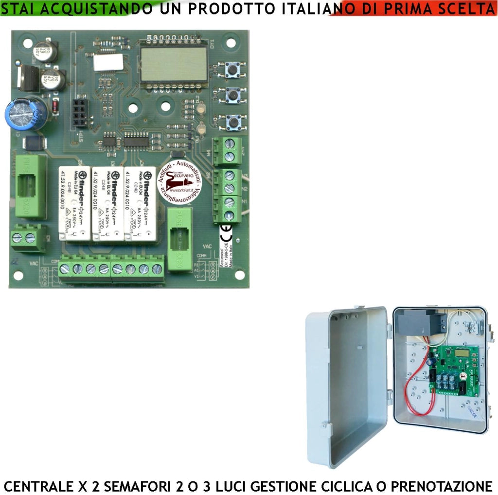 Elettronica Comando 2 Semafori 230 V 50 Hz 2/3 Luci Alimentazione Periferiche 24 V 1,5 A Funzione Ciclica o Prenotazione 2 Ingressi Sensori Tempi da 3 a 240. Impianto Semafori Condominio Rampa Garage